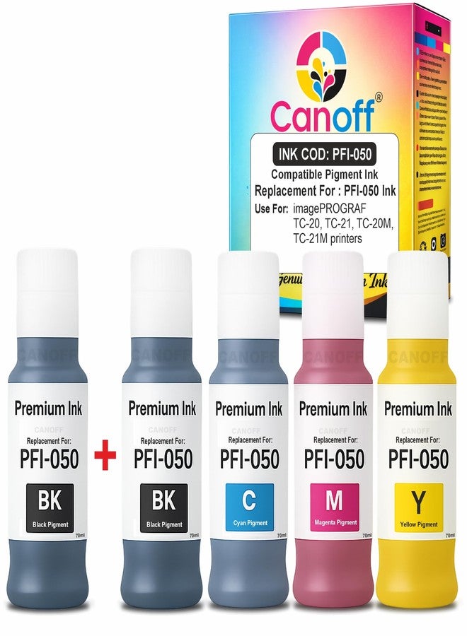 CANOFF PFI 050 Multicolor Pigment Refill Ink Replacement for Canon PFI-050 Ink Bottles Compatible with imagePROGRAF TC-20 TC-21 TC-20M TC-21M Printers 7500-6500 Page (CMY,BK+BK_Pack_of_5pc. x 70ml) - Image 1